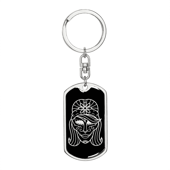 Calavera Mexican Sugar Skull 8 Stainless Steel or 18k Gold Premium Swivel Dog Tag Keychain