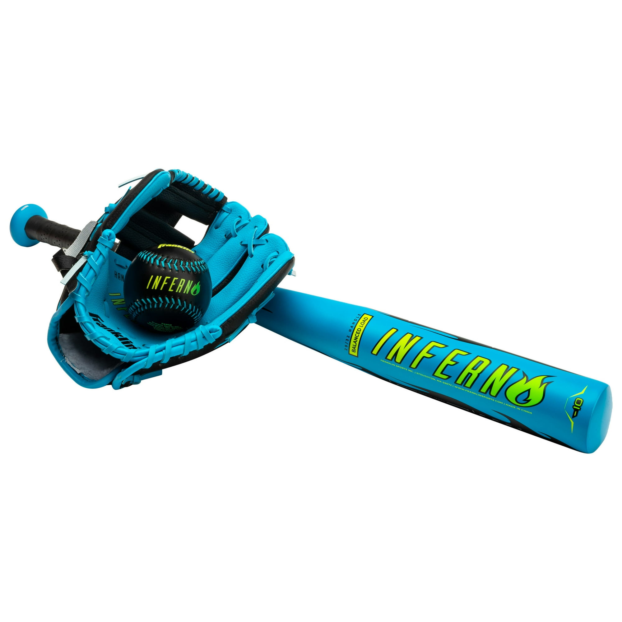 Franklin Sports Blue Inferno Tee Ball Set with 25 Inch Bat, Ball, and Glove