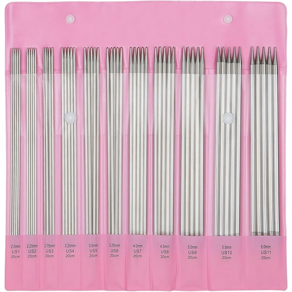 55pcs Double Pointed Knitting Needles, 11 Sizes Stainless Steel Metal Short Knitting Needles Set, Beginners Straight Knitting Needles Double Pointed Knitting Needle Sets 2mm to 6mm