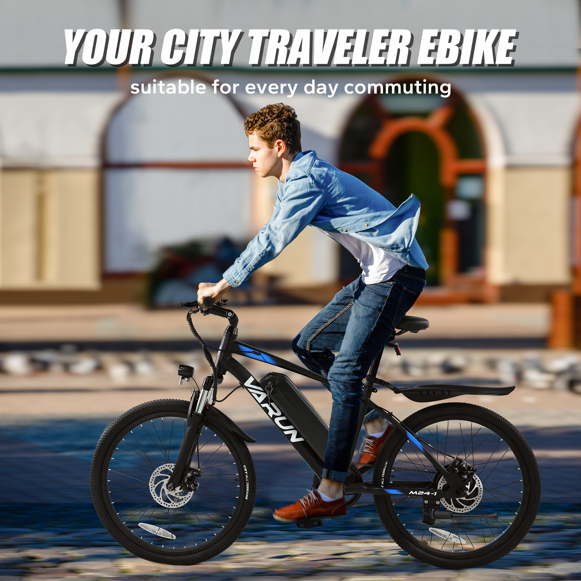 AIRWEST Peak 500W E Bike for Adult，20 MPH Electric Mountain Bike up to 40 Miles，24" Electric Commuting Bicycle with Removable Battery，Fenders，7 Speed，UL2849