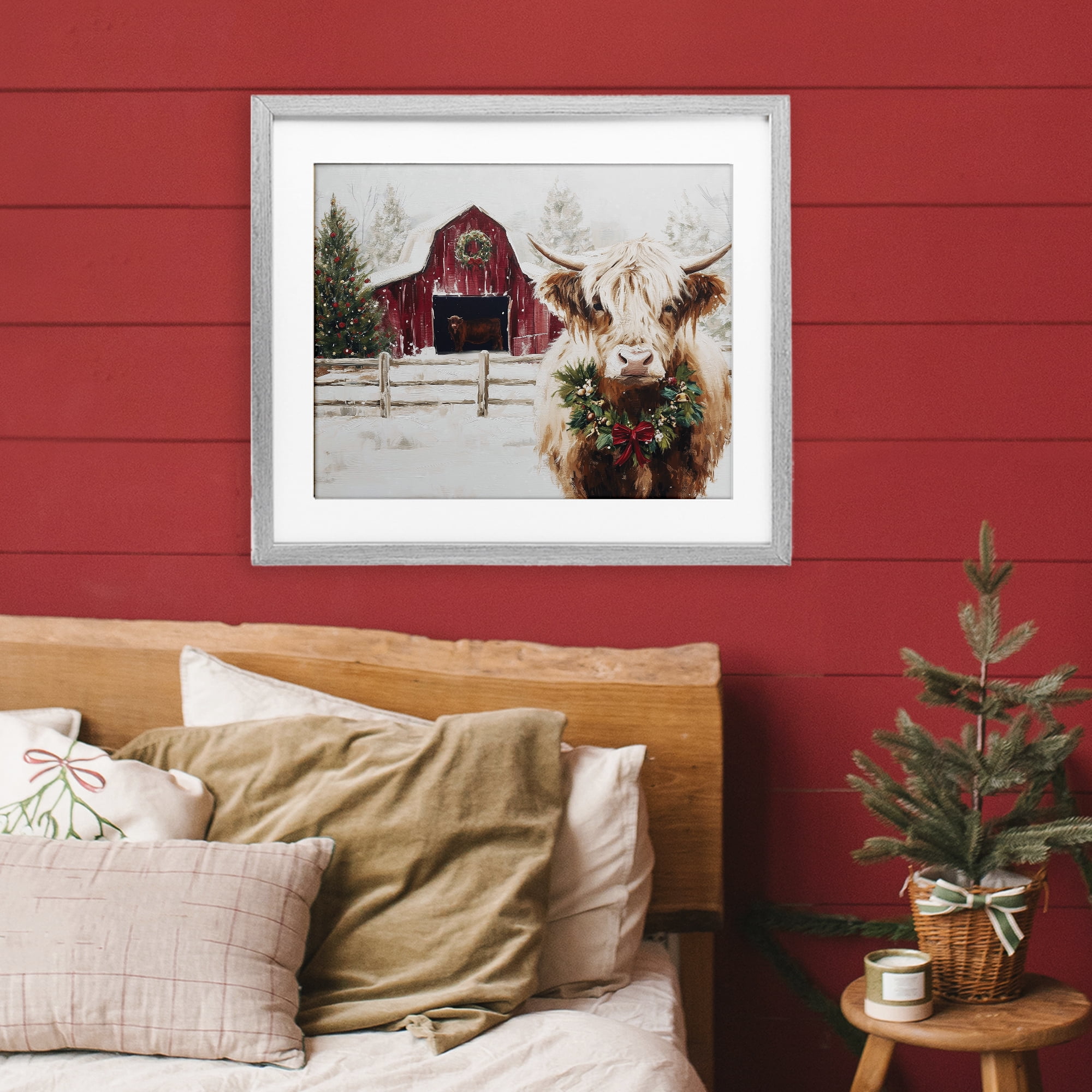 Stupell Industries Snowy Farm Scene Cattle Gray Framed Print Under Glass, design by Acorn & Ivory Designs