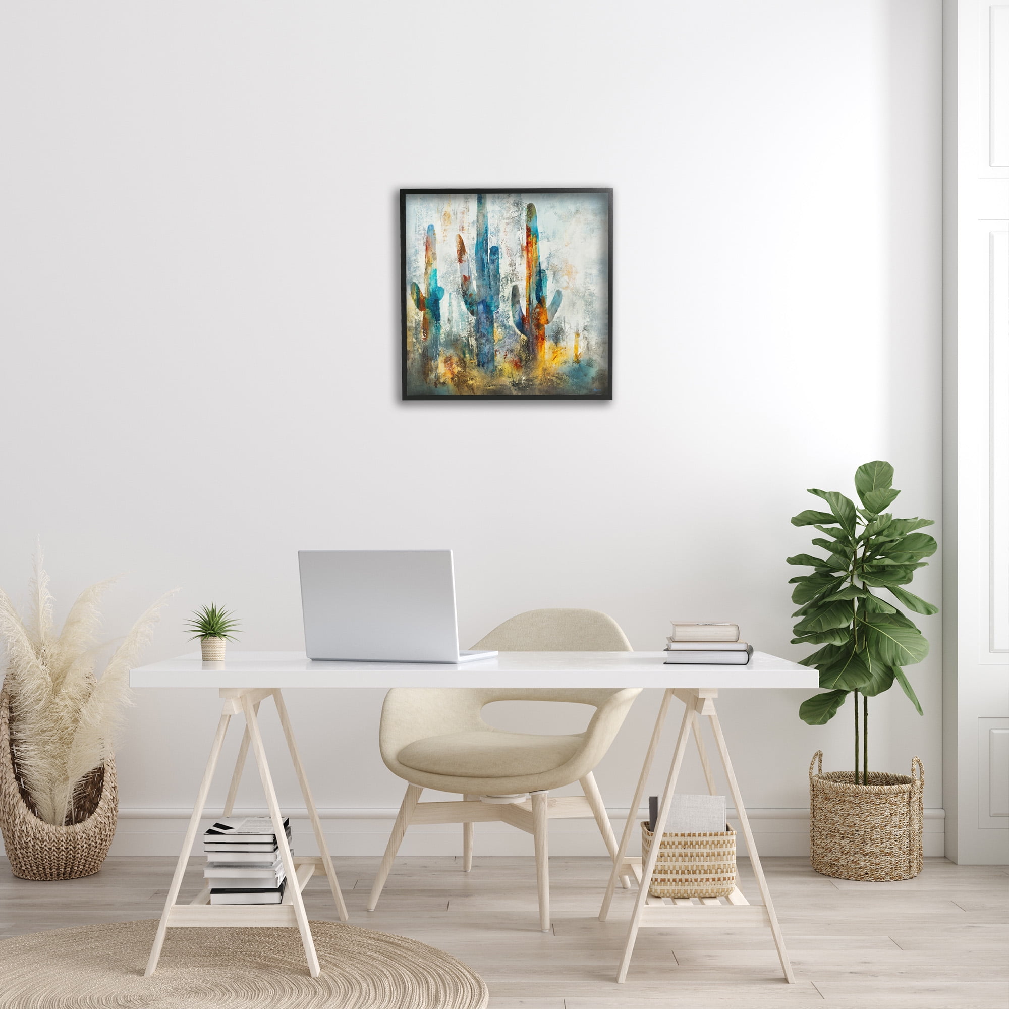 Stupell Industries Abstract Vibrant Cacti Silhouettes Landscape Painting Black Framed Art Print Wall Art, 24 x 24