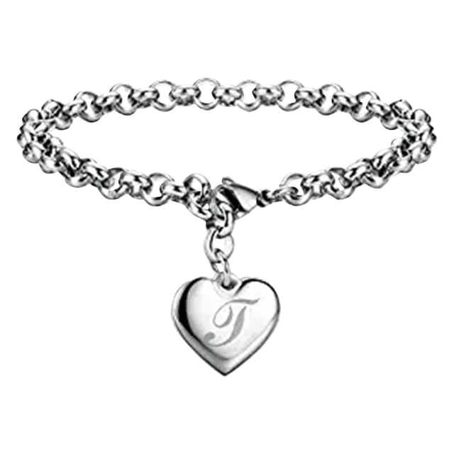 Pulseras con iniciales para adolescentes Pulseras con corazón de acero inoxidable para mujeres 26 letras Alfabeto Pulsera Regalos de joyería para niñas adolescentes