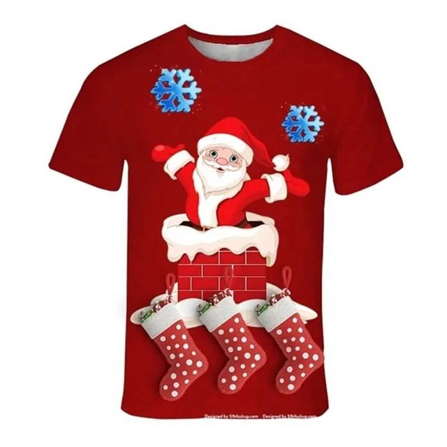 Camiseta de Navidad con estampado 3D para hombre y mujer, camisa informal de manga corta con cuello redondo, muñeco de nieve y alce, Unisex