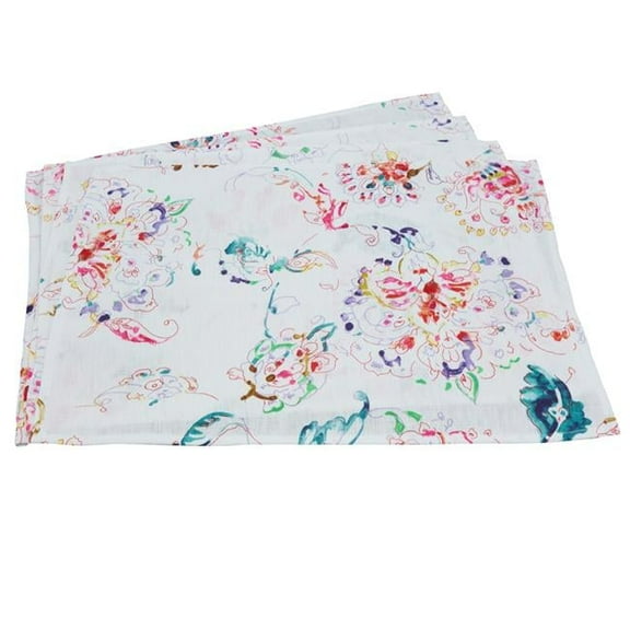 SARO  14 x 20 in. Rectangle Primavera Swirled Spectrum Floral Placemat  White - Set of 4