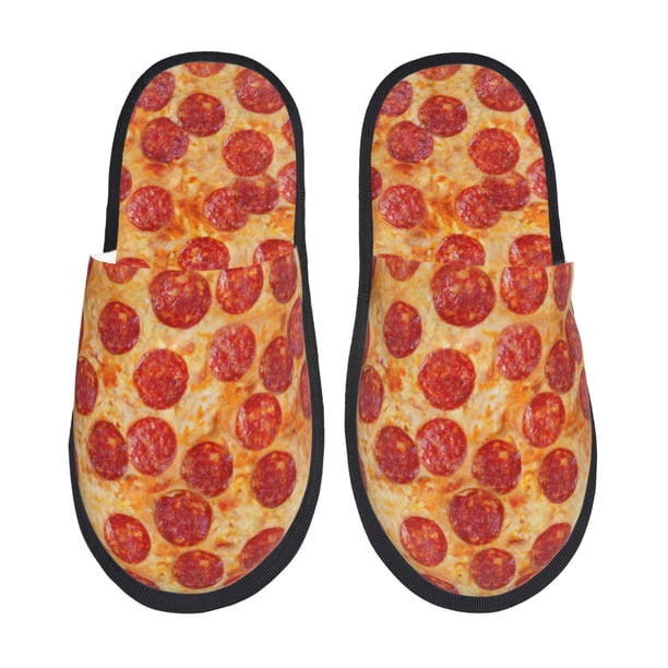 Fotbe Pizza Pantuflas Peludas para Mujer con Estampado, Zapatillas de Peluche, Zapatos de Invierno para Casa, Uso Interior y Exterior-Medium