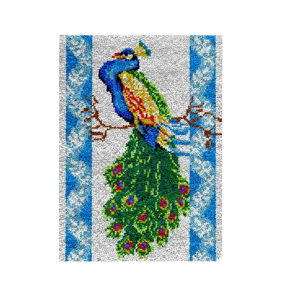 Latch Hook Kit,Peacock Pattern Latch Hook Rug Kits for Adults Kids, Home Embroidery Kit, DIY Crochet Yarn Floor Cushion Crochet Hook for Home Decoration
