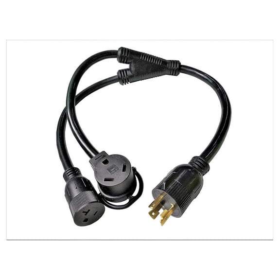 CintBllTer 886016 Splitter 3-Prong 30 AMP Locking L5-30P Male to RV TT-30R   Generator 5-20R (Household 5-15R) Female, Generator Y Adapter Cord, 3FT