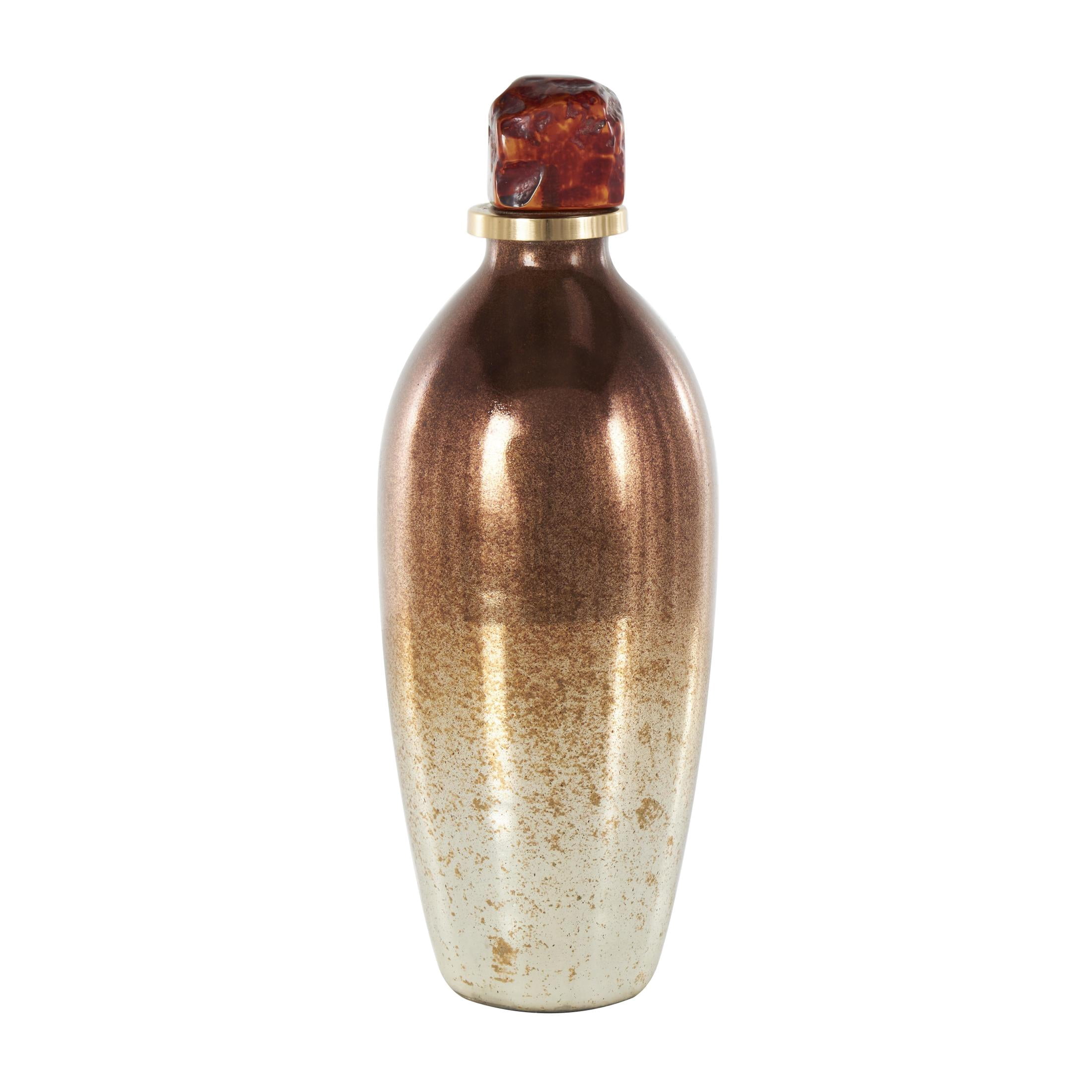 DecMode 5" x 14" Copper Glass Speckled Ombre Decorative Jars with Textured Top Knob and Gold and Beige Accents, 1-Piece