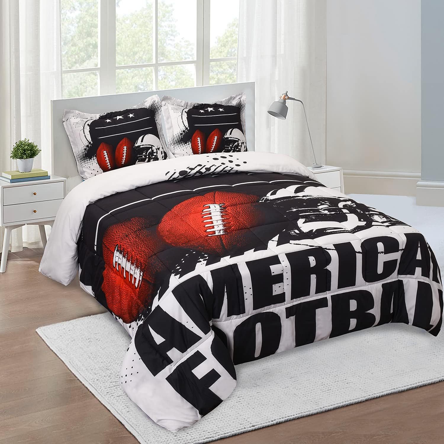 WBTAYB 3D Printing American Football and Helmet Comforter Set, 3 Piece