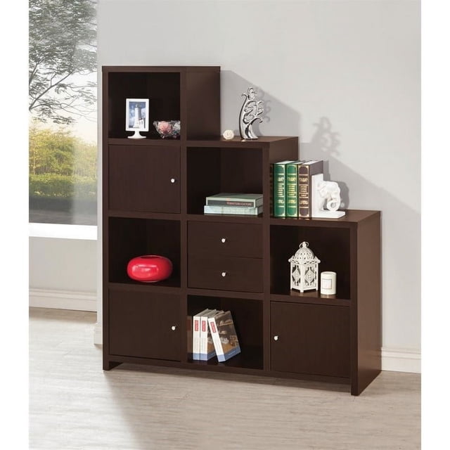 Stonecroft Furniture Bibliothèque Asymétrique avec Rangement Cube en Cappuccino