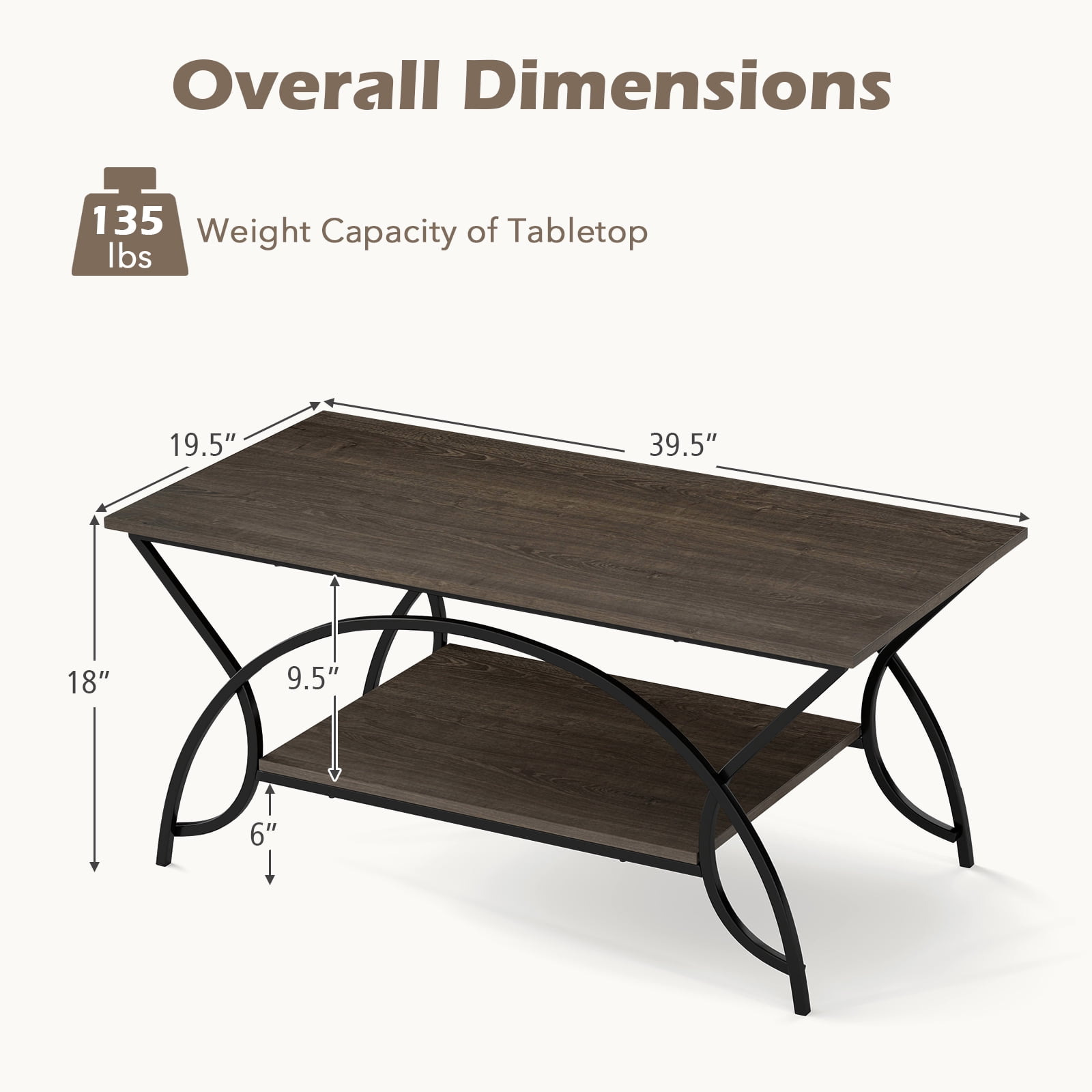 Costway 2-Tier Industrial Coffee Table Rectangular Cocktail Table with Storage Shelf Gray Oak