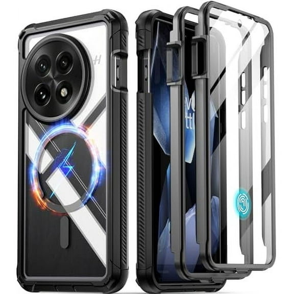 Poetic Guardian Case for OnePlus 13 5G, Built-in Screen Protector [Work with Fingerprint ID ], Black/Clear