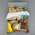 thumbnail image 2 of Ambesonne Pug Bedding Set 3 Pcs, Puppy Photography on Bench, Twin XL, Pale Brown Yellow Blue, 2 of 3