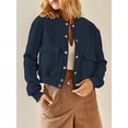 thumbnail image 5 of Womens Jacket Fall Winter Long Sleeve Stand Collar Shacket with Side Pocket Coat Navy Blue M, 5 of 8
