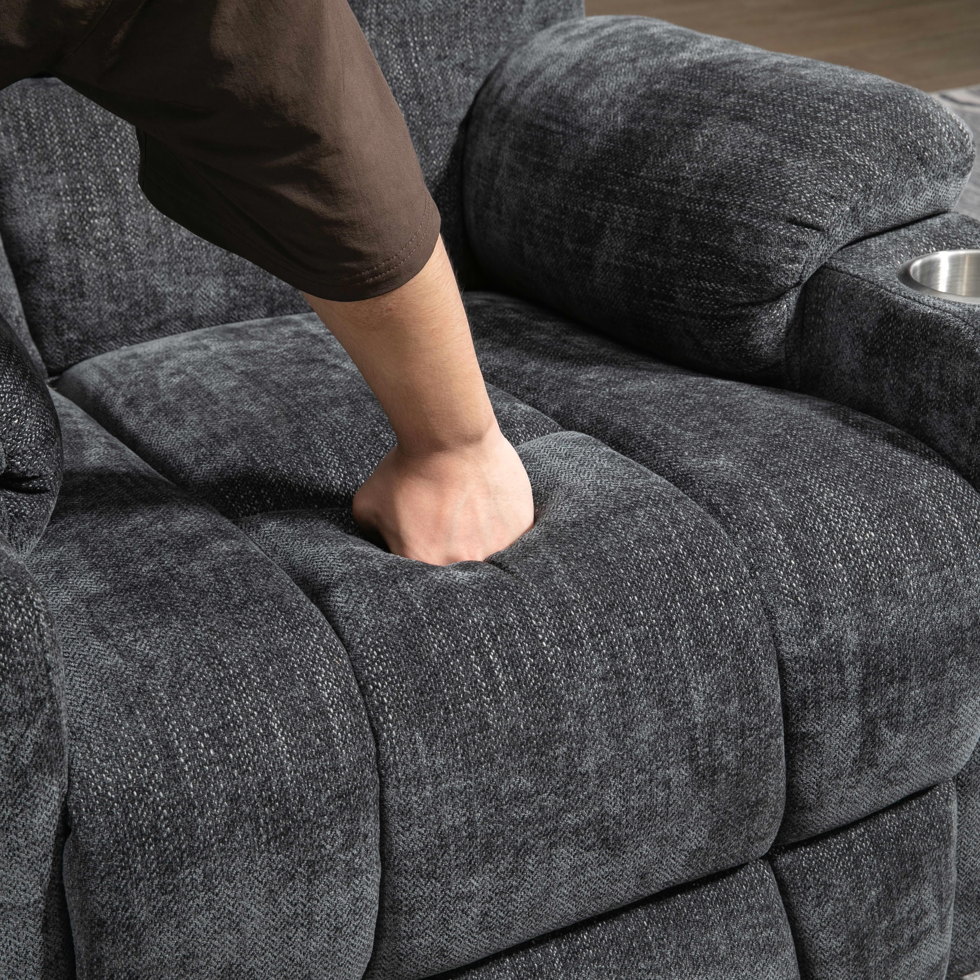 MAYEERTY Dark Grey Chenille 350lbs Power Lift Recliner, Massage Heat USB-C 34"x39"x42" Wide Overstuffed for Elderly