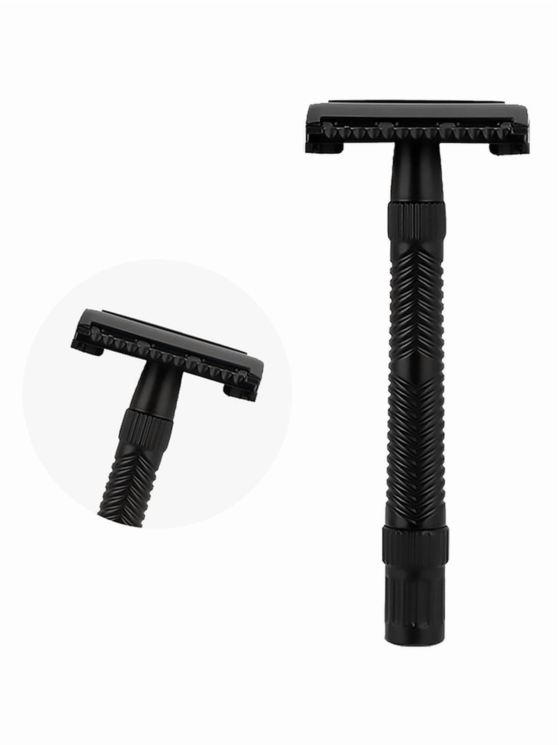 Waysh Double Edge Safety Razor Kit for Men, with Ergonomic Grip Handle, Matching Stand, and 20 Blades, Matte Black