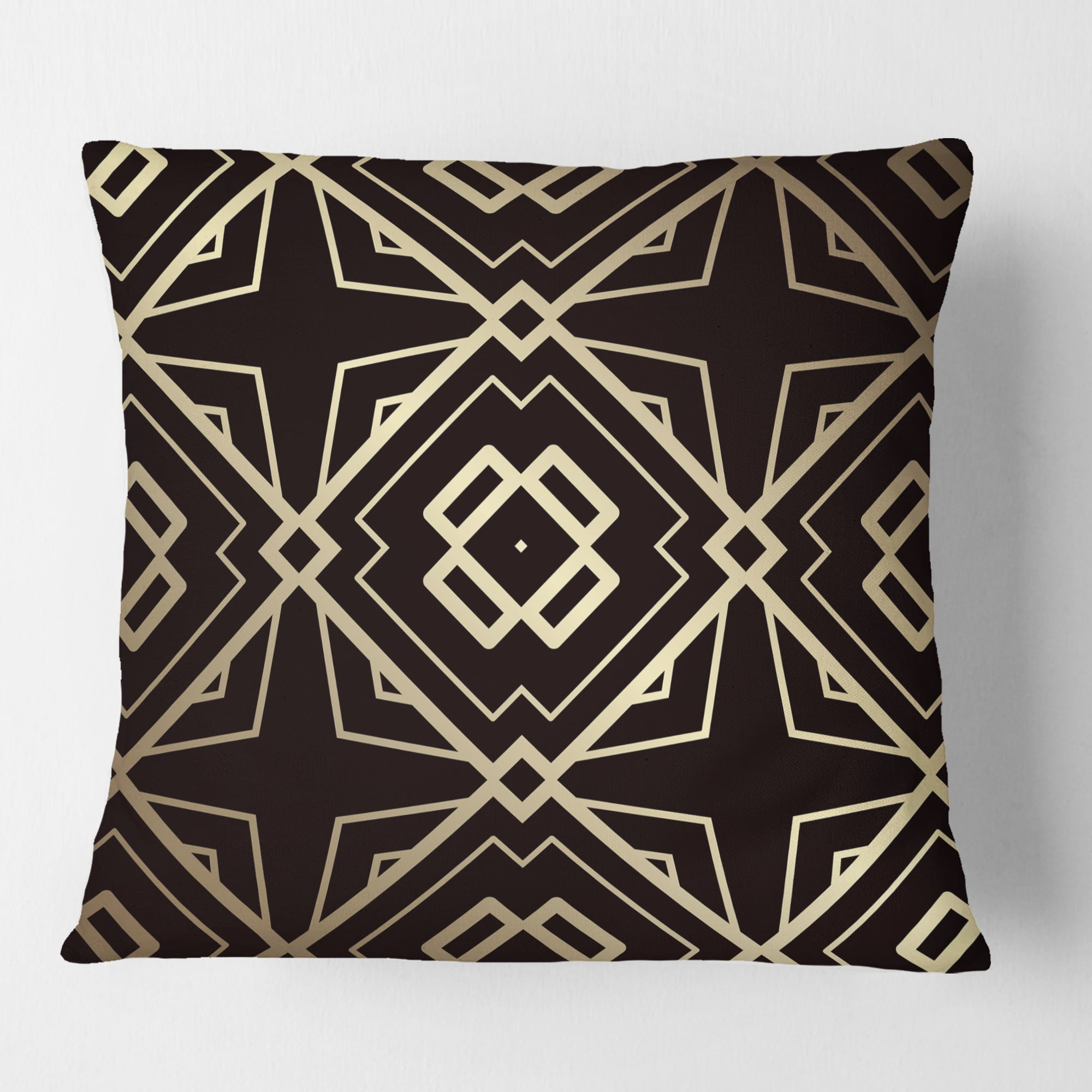 Designart Gold And Black Art Deco Pattern' Mid-Century Modern Throw Pillow - 18x18
