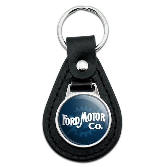 Black Leather Ford Vintage Gear Logo Keychain