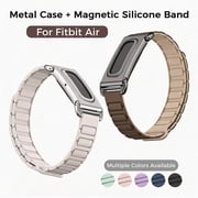 Magnetic Silicone Watch Band Compatible with Google Fitbit Air, Quick-Release Replacement Strap with Metal Accent Design