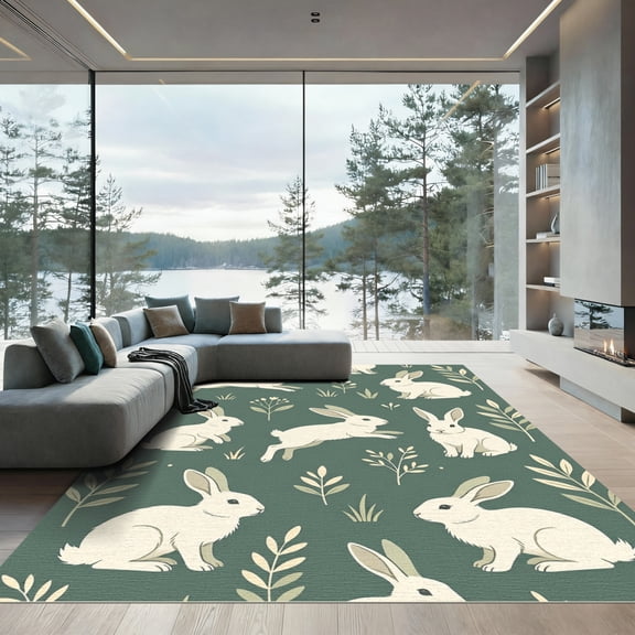 ODIKA 4'x6' Machine Washable Non-Slip Area Rug, Cottagecore Sage Green High Traffic Rug, Green, 1007310