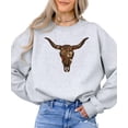 thumbnail image 2 of Western Longhorn Skull Sweatshirt for Women Vintage Cow Skull Graphic Pullover Gray Sweatshirt Adult Small, 2 of 7