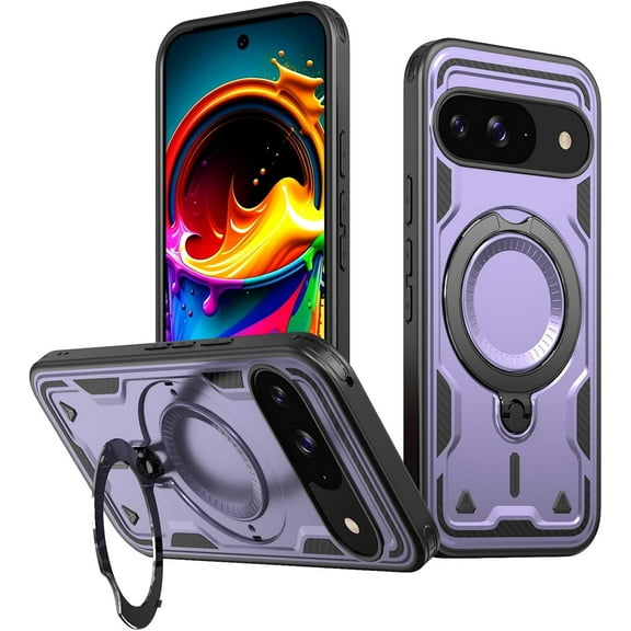 MYKOMI Magnetic Case for Google Pixel 10/10 Pro,Military Grade Protection Heavy Duty Shockproof with Rotating Ring Kickstand Case Cover for Google Pixel 10
