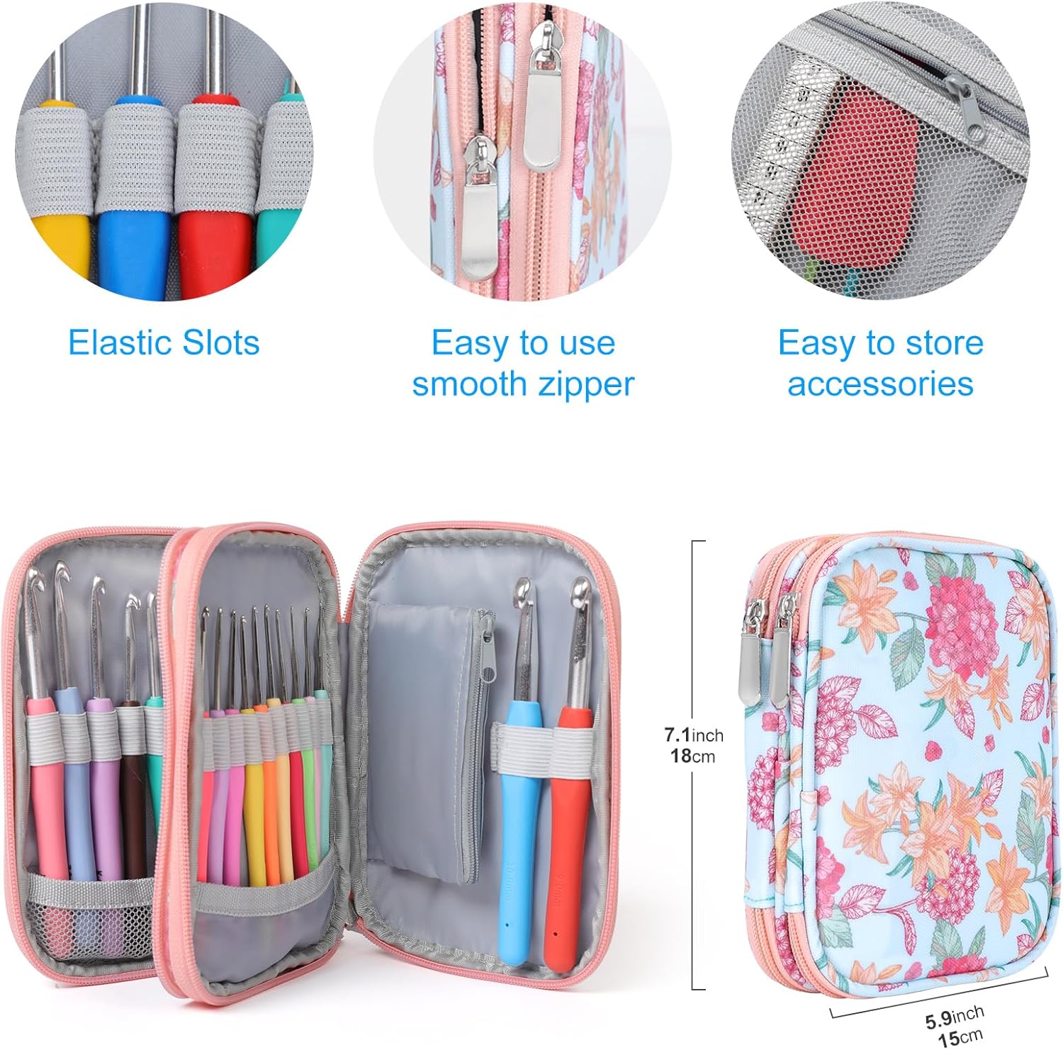 Vodiye No. 14 crochet hook set, sizes 2.0–10.0 mm, colorful metal crochet hooks, ergonomic design, comfortable to use