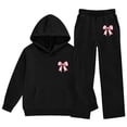thumbnail image 3 of QTBIUQ Girls Two-Piece Fall Winter Set Bow-Printed Hooded Sweatshirt with Pocket and Elastic Waist Loose Pants Outfit Set, 3 of 6