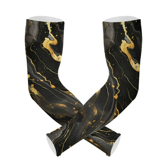 ALAZA Luxury Black and Gold Marble UV Sun Protection Arm Sleeves UPF 50  Compression Cooling Sleeve 1 Pair