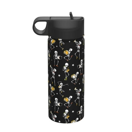 

Salouo Playing Music Skeletons Pattern 18 oz Water Bottle With Straw Stainless Steel Sports Water Cup Flask Wide Mouth Travel Thermal Mug for Home Office Car