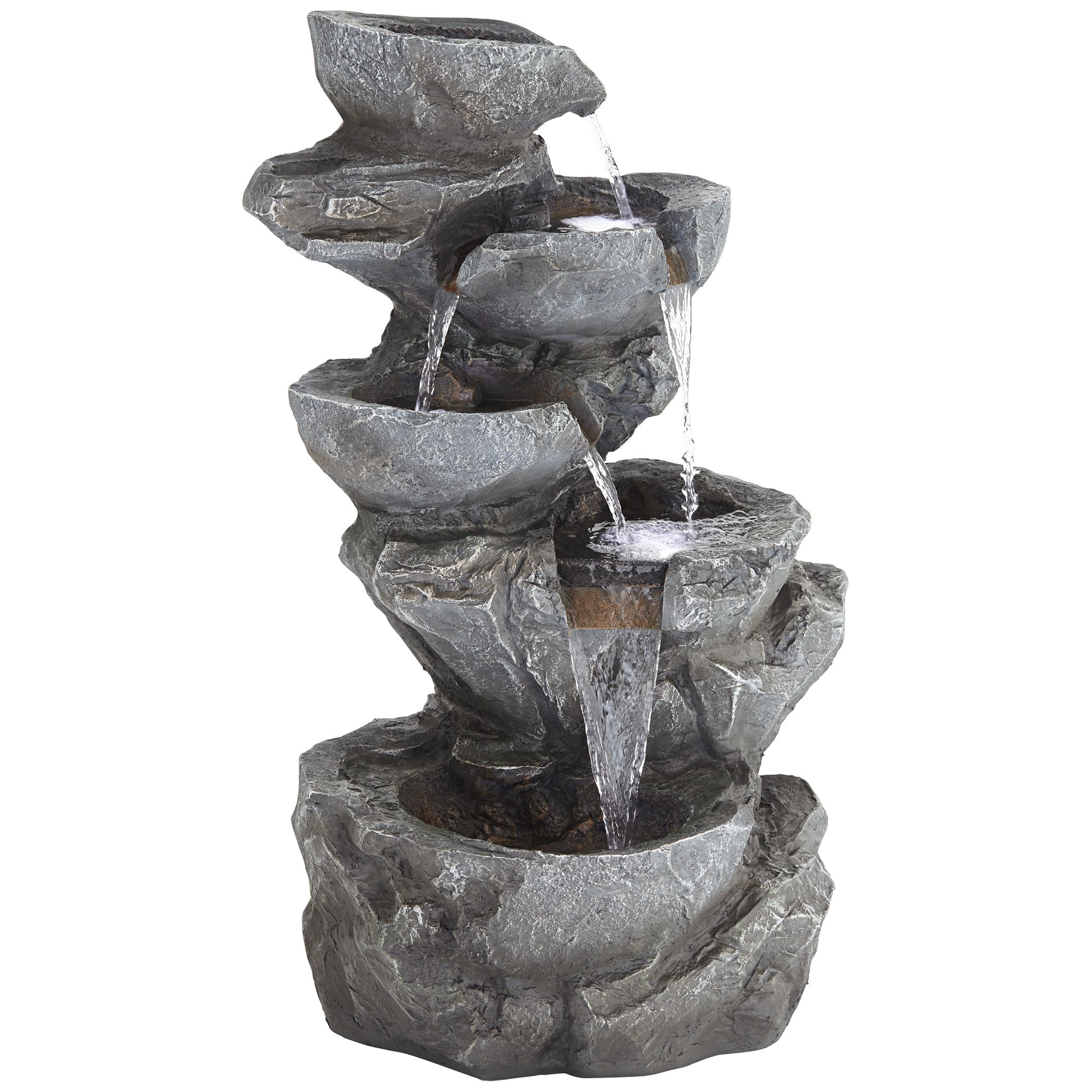 Five Bowl 40 1/2" High Large Zen Modern Indoor Outdoor Decor Gray Resin Floor Fountain with Light LED Garden