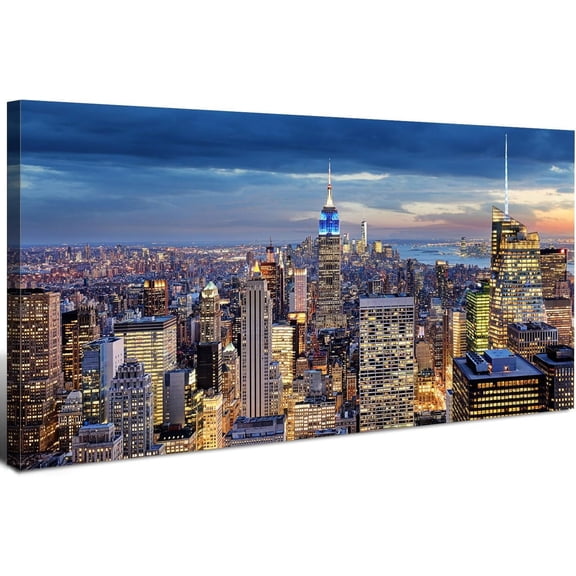 Aaheei NYC Skyline Canvas Wall Art, Manhattan Sunset Skyscraper Poster for Bedroom, Living Room, Office Modern Cityscape Wall Decor 8 x 10 in