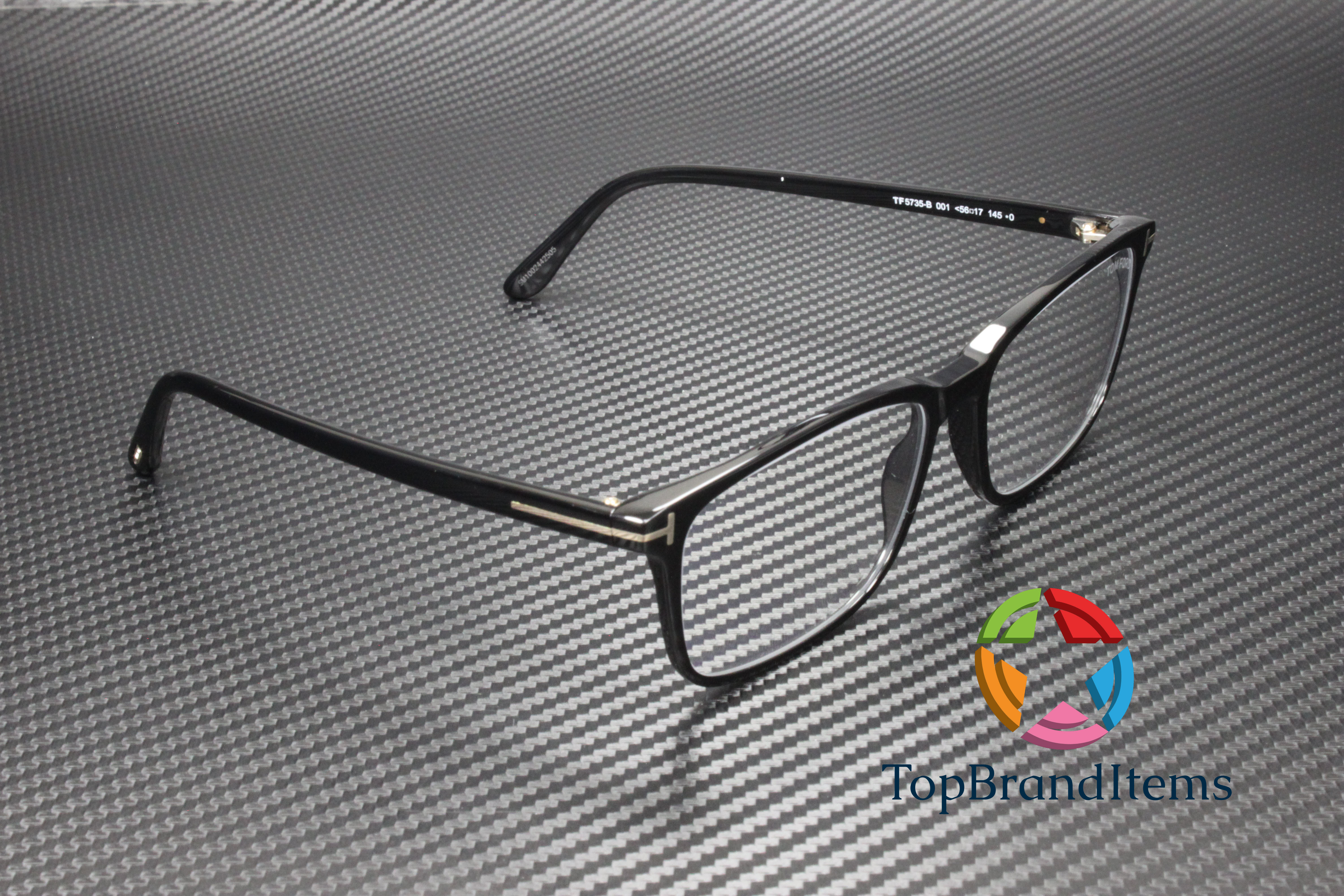 TOM FORD FT5735-B 001 Rectangular Shiny Black Demo Lens 56 mm