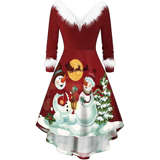 Vestido de Navidad elegante vestido de noche vintage de manga larga para mujer