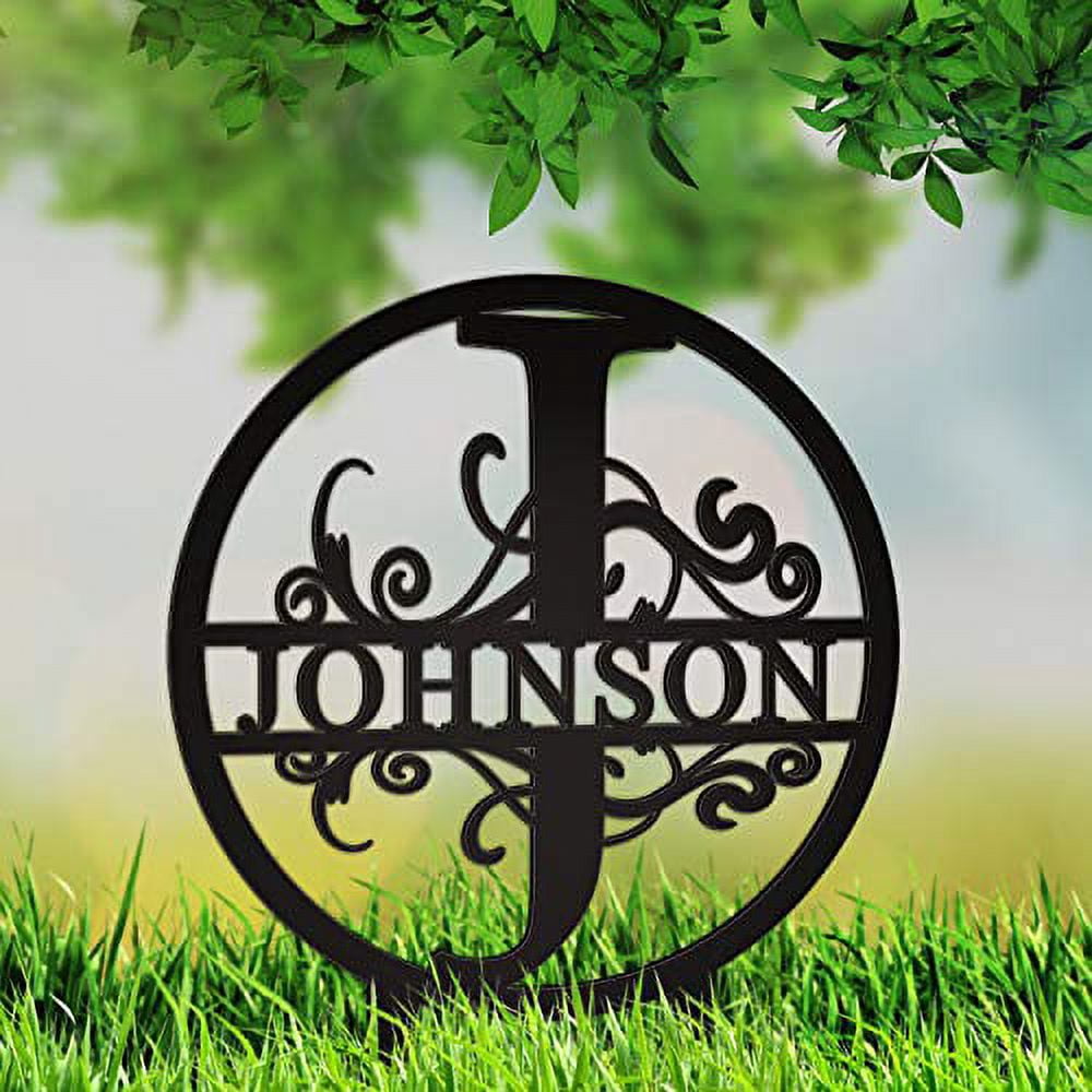 JASS GRAPHIX Johnson 12" Black Aluminum Composite Monogrammed Garden Sign Last Name Signs for Yard Home Garden Personalized