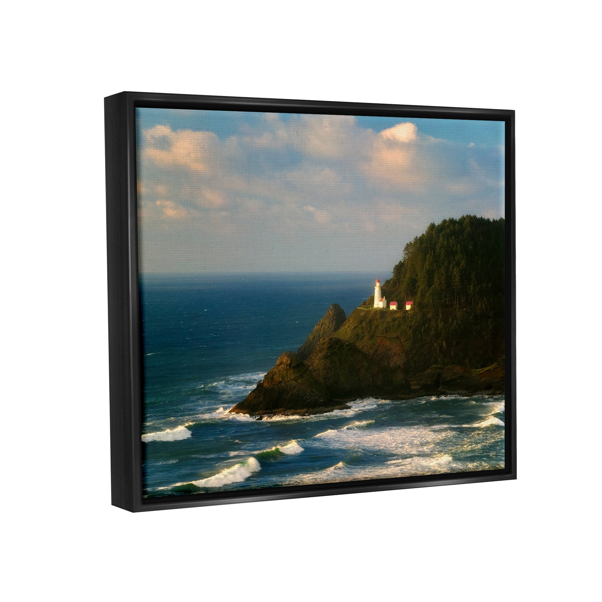 Stupell Industries Lighthouse Ocean Cliffs Nature Photography Black Floater Framed Art Print Wall Art, 31 x 25