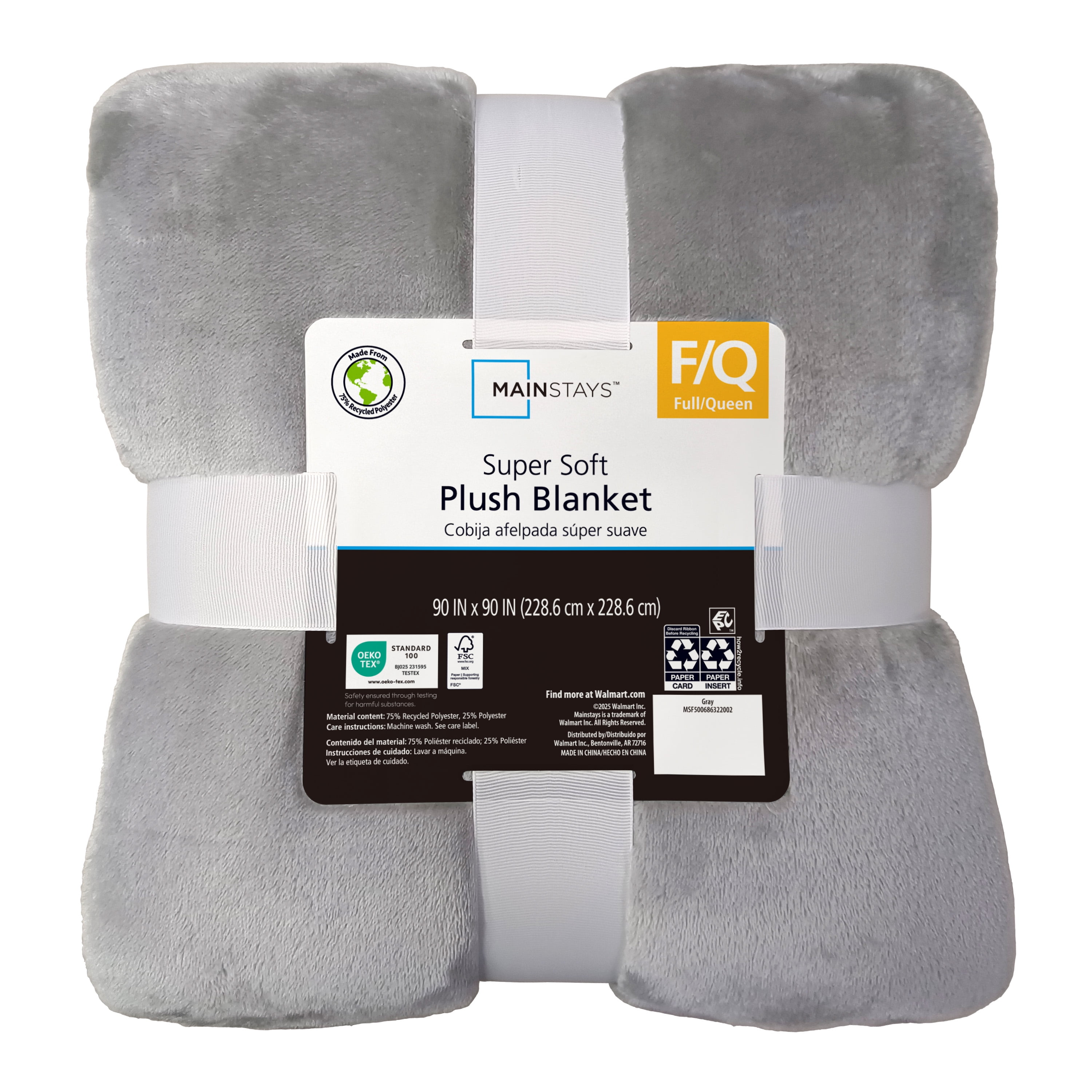 Mainstays Super Soft Plush Blanket, Gray, Full/Queen, Adult/Teen
