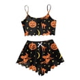 thumbnail image 3 of FASHOFT Cute Halloween Pajama Sets for Women 2 Piece Summer Ghost Print Cami Top and Shorts Pj Set Black S, 3 of 4