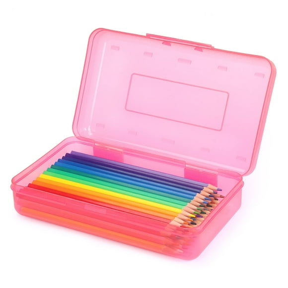 1 Pack de Boîtes à Crayons en Plastique de Grande Capacité Boîtes à Crayons Transparentes avec Couvercle Hermétique Empilable et Élégante Boîte de Rangement de Fournitures de Bureau, Rose