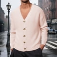 thumbnail image 2 of Fgnfyis Work Jackets for Men Knitted Cardigan Sweater Button up Long Sleeve Lightweight Soft Yarn Fabric Winter Coats for Men Light Pink L, 2 of 5