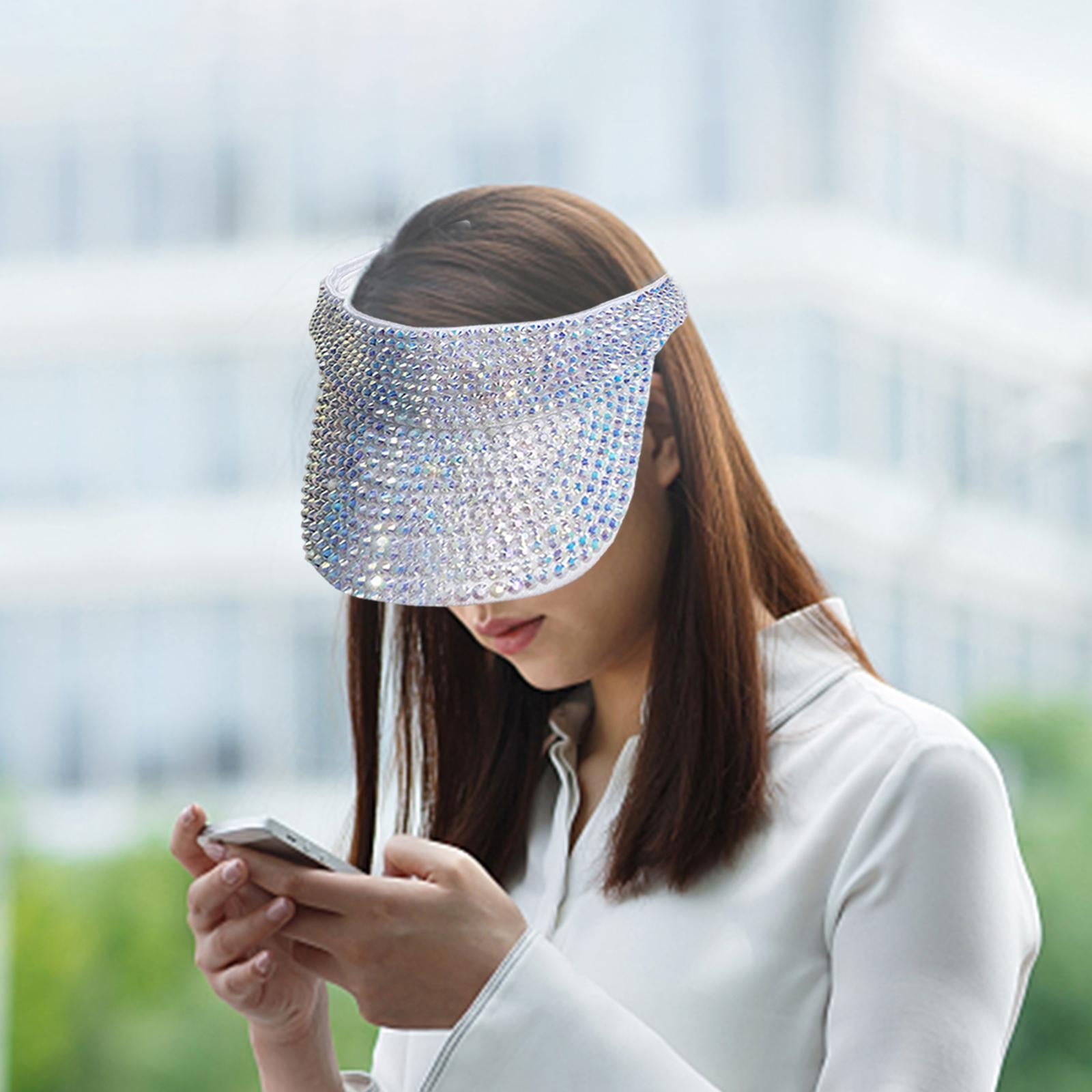 Crystal Sequin Bling Visor Sun Hat Adjustable Glitter Wide Brim