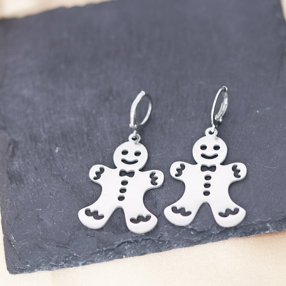 Gingerbread Man Hoop Earrings for Women Fashion Stainless Steel Cookies Earings Jewelry Funny Christmas Gifts Accessories