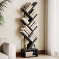 thumbnail image 2 of Casacomoda 6-Tier Tree Bookshelf for Corner & Small Space — Narrow Steel & Wood Bookcase, Tall Floor Standing Book Organizer Shelf with Storage Cabinet, Home Decor for Living Room, Bedroom, Black, 2 of 8