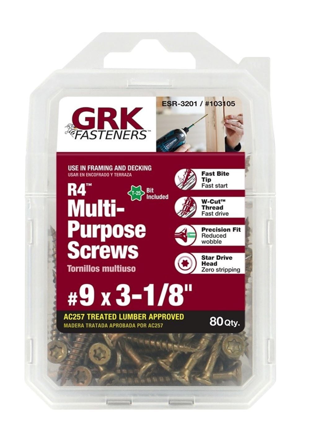 GRK 103105#9 by 3-1/8in Star Drive Bugle Head R4 Multi-Purpose Wood Screw 80pk