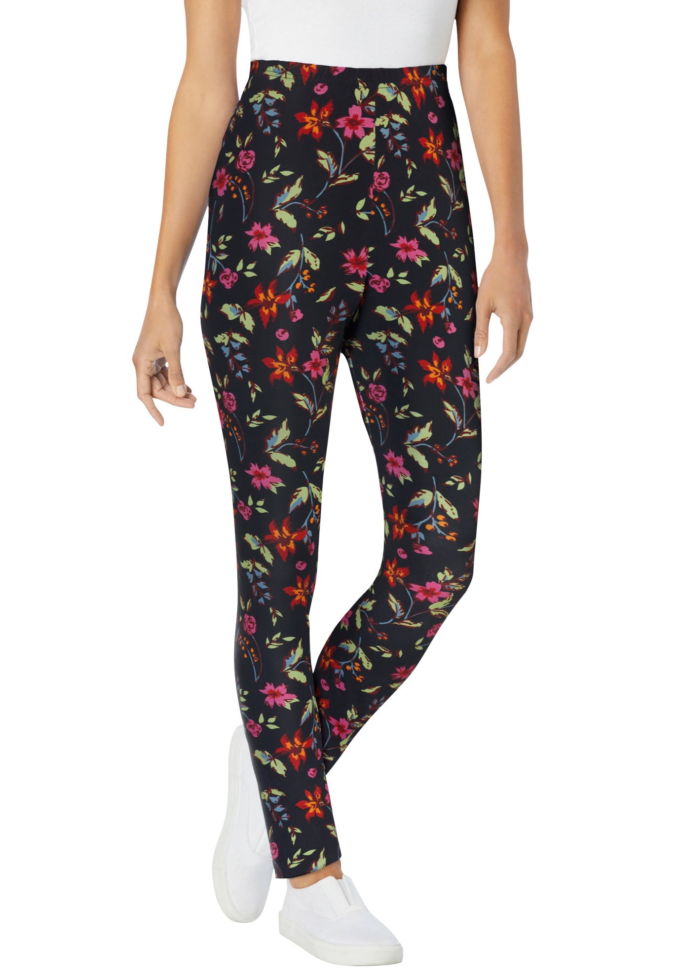 Woman Within Women's Plus Size Stretch Cotton Printed Legging - 1X, Black  Graphic Floral Multicolored - Walmart.com