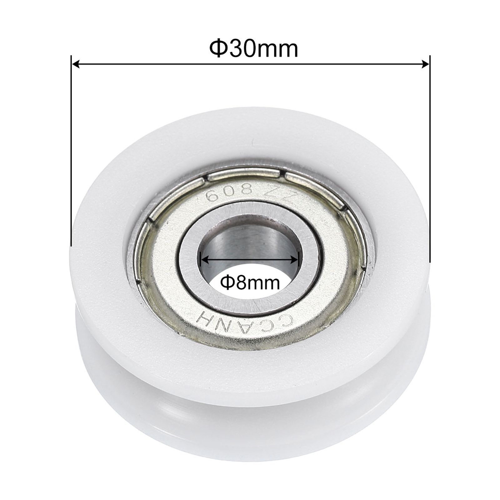 Uxcell 20 Packs U608ZZ Nylon Pulley U-Groove Ball Bearing 8x30x10mm U Groove Roller Wheel (GCr15) Chrome Steel Bearings