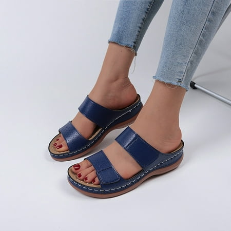

FZM Women shoes Ladies Fashion Solid Color Leather Hollow Breathable Fish Mouth Wedge Sandals