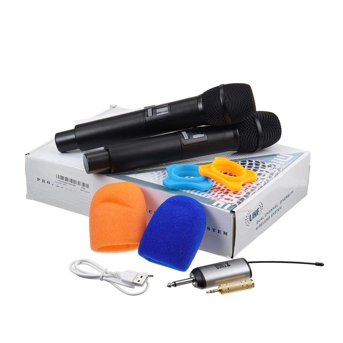 UHF Wireless Microphone 2 Handheld Mics with Receiver 25 Channels, Recording on Smartphone