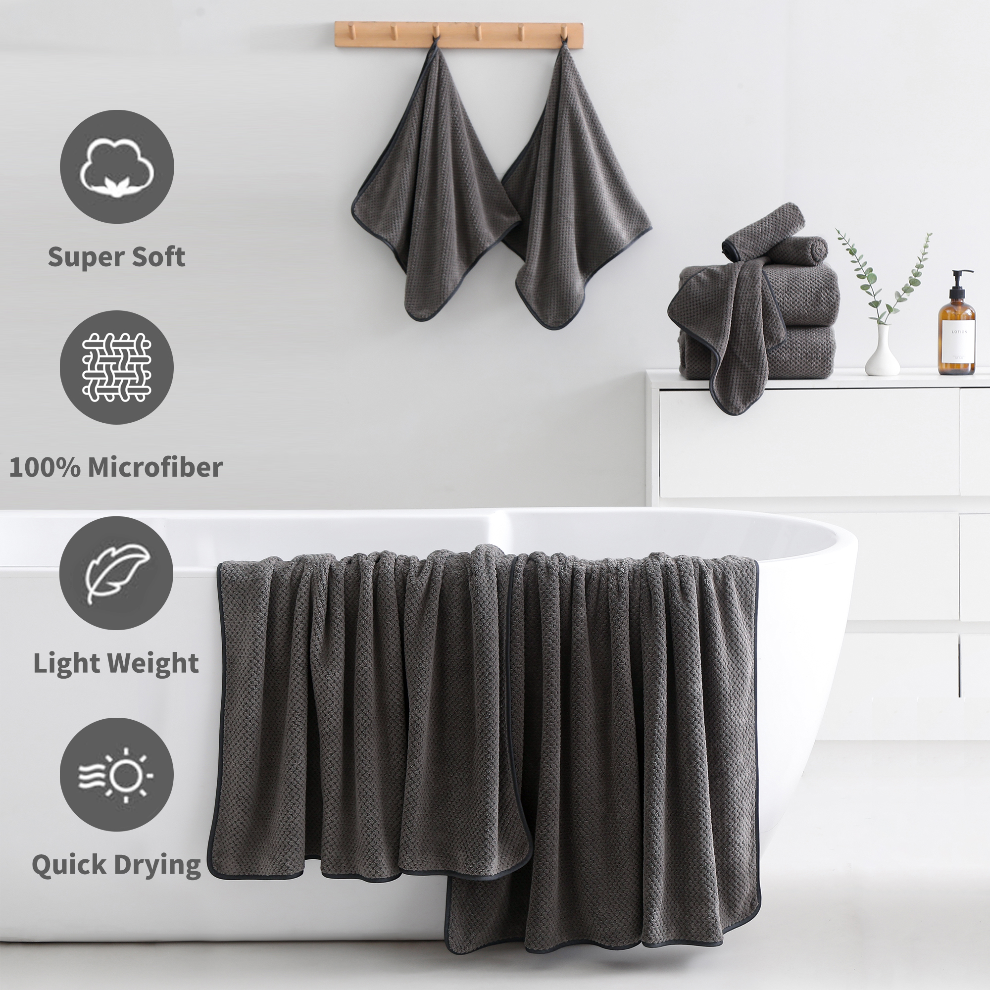 Jessy Home 8 Piece Towel Set Oversized Soft Cozy Towels 600 GSM Brown Plush Towel Set